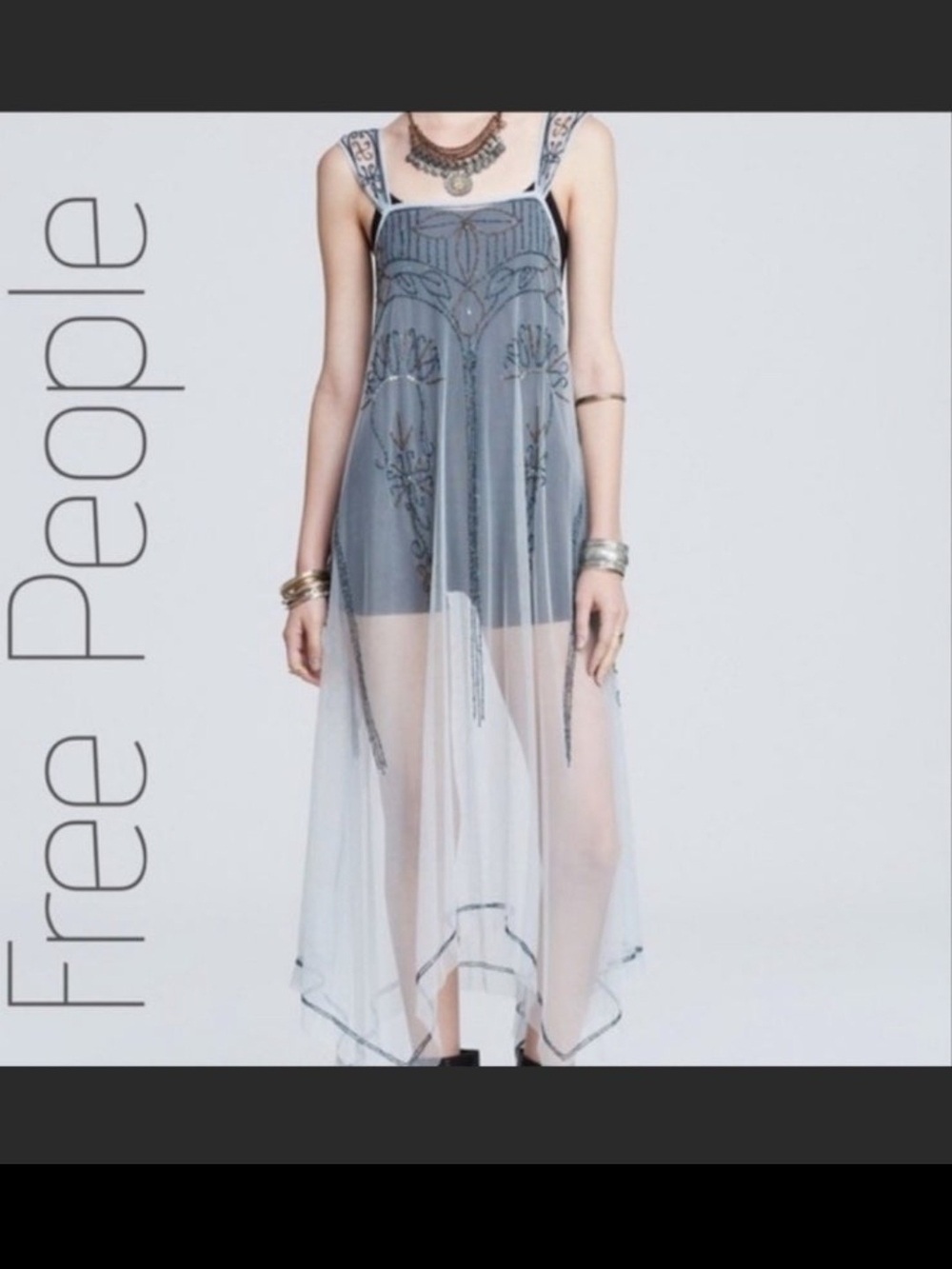 HOLD Do not Buy. Free People Art Deco Sheer Maxi Dress Beaded F-7 Rare
